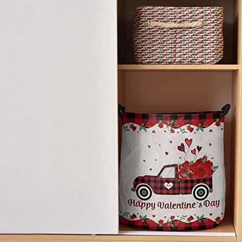 Happy Valentine 's Day Oxford Cloth Laundry Hampers, Red Plaid Truck Pull Roses, Red and Black Checkered Дантела Laundry