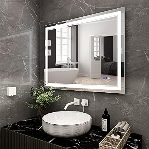 BATHTECHY 40x32 Inch Led осветено Огледало за баня, монтаж на стена Led Огледало за Баня с 3 Бутона, Дефоггер, Слаби и CCT е регулируема, CRI 95+ и Висок лумена, IP44 Водоустойчив, Вертик?
