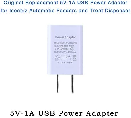 Iseebiz Оригиналната Смяна на DV 5V-1A USB Адаптер за Захранване на Автоматични Хранилки за Кучета и Котки и Диспенсеров