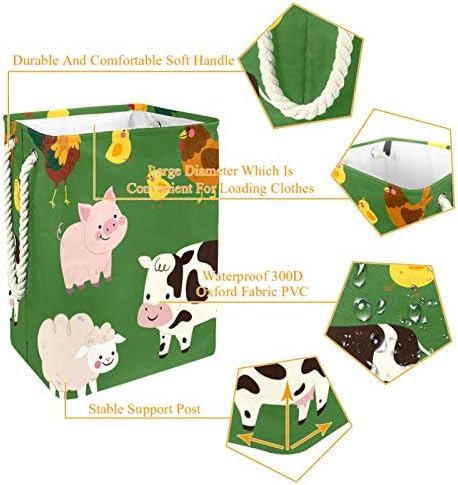 Кош за багаж деца Зелен цвят на животните на фермата Кошници перално Възпрепятстват зелена Сгъваема за Детска Стая 19x11.8x16in