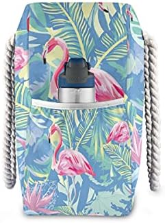 TSENQUE Extra Large Beach Bag, Тропически Розово Фламинго Листа Модел Плажна Чанта с Джобове, Плажни Чанти за Жени