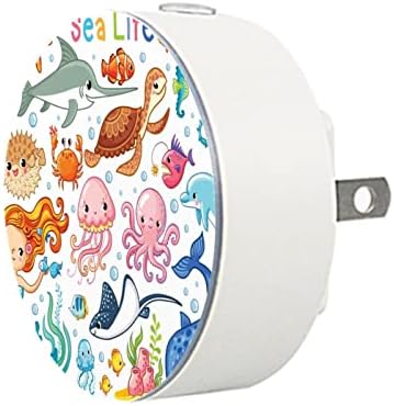 2 Pack Plug-in Nightlight LED Night Light Sea Life Русалка Октопод with Здрач-to-Dawn Sensor for Kids Room, Nursery, Кухня,