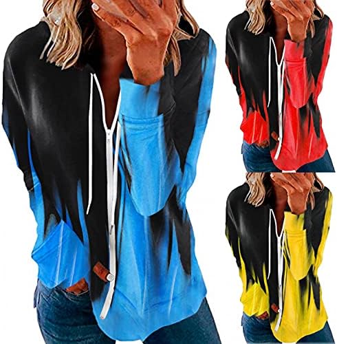 Дамски Модни Блузи и Жилетки с Цип всеки ден С Дълъг Ръкав с Цип Tie-Dye Print Hoodie Jacket With Pockets Trendy