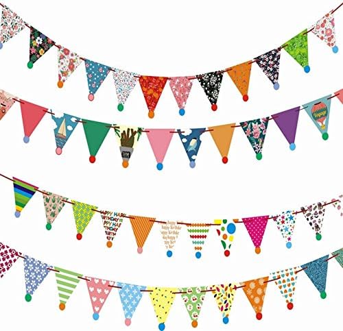 Kanggest Happy Birthday Banner Party Decorations, Colorful Bunting Banner Garland Flags for Birthday Party Decorations 9.8 ft