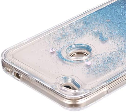 Съвместимост с Huawei P8 Lite 2017 Waterfall Case Blue, Bling Glitter Flowing Floating Sparkle Quicksand Shell Чанта-Кобур