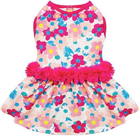 KYEESE Valentine ' s Day Dog Dress Rose with Flowers Decor Dogs Party Dresses for Small Dogs Soft Material Куче Облекло