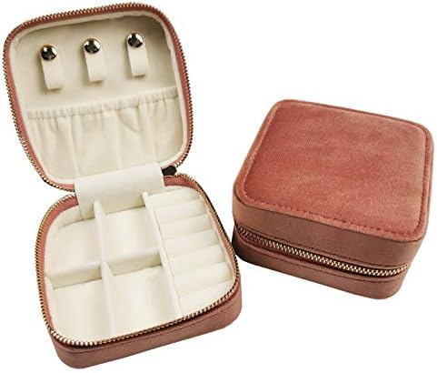 Kewya Small Velvet Jewelry Box Organizer Display Case For Women Travel Storage (Brick red)