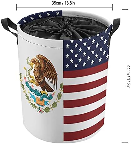 Американски и Мексикански Флаг Кръгли Чанти За Бельо Водоустойчив Кошница За Съхранение на Кошница с Дръжки и капак със