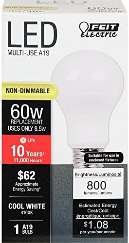 Feit Electric в a800/841/10KLED Еквивалент 60W A19 Non-Dimmable Led лампа, 4100K
