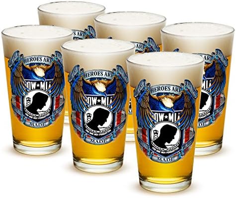 Пинтовые чаши за вино Подаръци на Американския герой за мъже или жени – POW True Heroes American Beer Glassware – American Soldier Beer Glass with Logo - Комплект от 24 (16 унция)