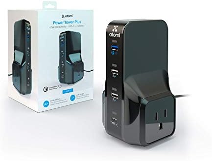 Atomi Power Tower Plus - зарядно устройство, Qualcomm 3.0 Quick Charge, 4 USB порта, 2 изхода - Черен