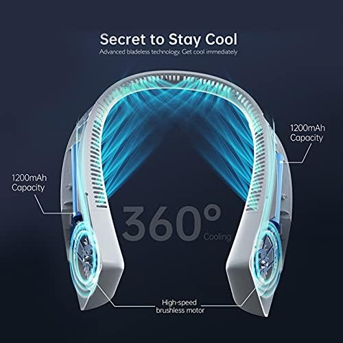 Преносим Маточната Вентилатор с дизайн на слушалките, двойна Супериорна за 2021 Bladeless Neck Fan Blue USB Powered Rechargeable