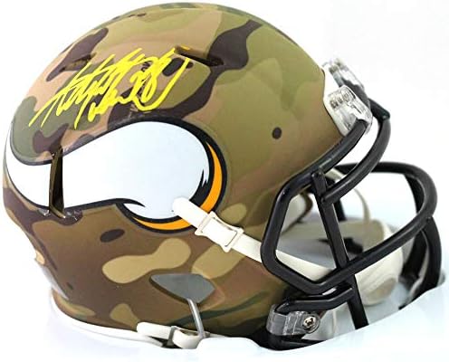 Adrian Peterson Autographed Minnesota Vikings Camo Speed Mini Helmet - Beckett Auth W Yellow