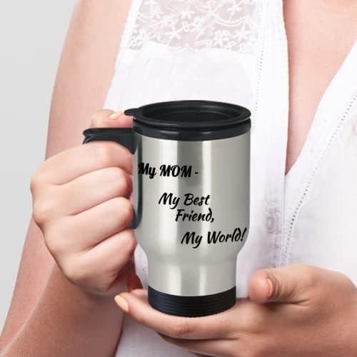Мама Travel Mug е Изолиран Кафе, Чаша от Неръждаема Стомана за приготвяне на Топли и Студени Напитки с Дръжка и капак.