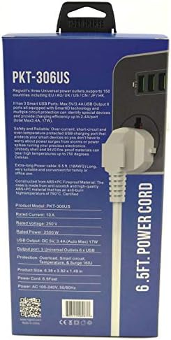 REGVOLT Power Strip с USB портове Дълъг Кабел Универсален Изход 3 Изхода Защита от Пренапрежение 6 Бърз USB (5V 3.4 A