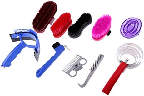 LEIPUPA Horse Grooming Kit,10 Piece Care Horse Cleaning Brush Tool Comb Grips Set with Carry Bag