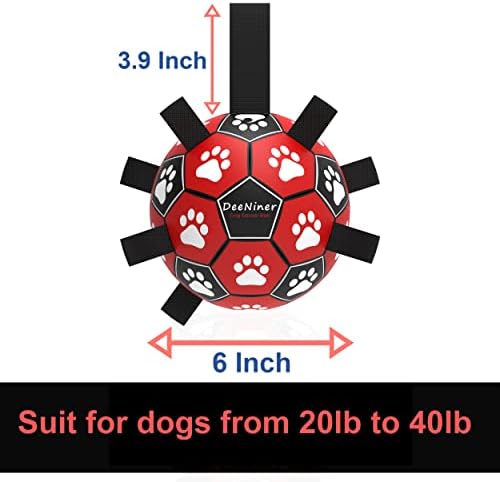 DeeNiner Dog Toys Soccer Ball with Хвани Tabs, Interactive Dog Toys, Rubber Ball, Water Dog Toy, for Indoor and Outdoor