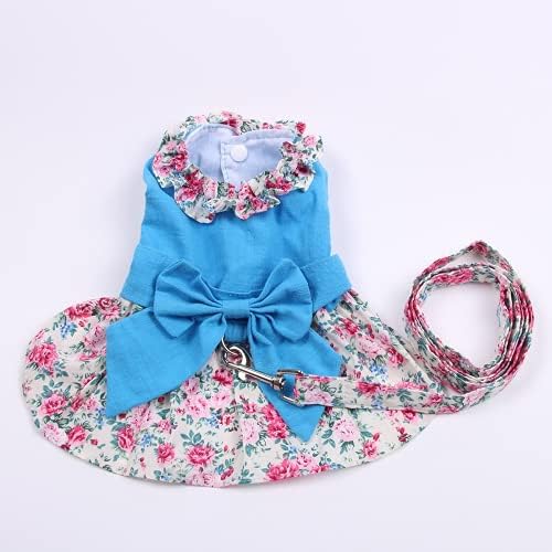 HOSD New Cat Dog Dress Shirt Floral&Bow with Matching Dog Leash Домашни любимци Puppy Skirt Пролет/Лято Облекло 5 Размери