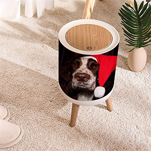 Малка кофа за Боклук с Капак Santas Little Manny Round Recycle Bin Press Top Dog Proof Wastebasket for Kitchen Bedroom