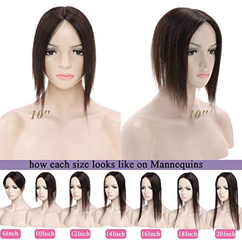 S-noilite Topper Hiar Piece Silk Base Topper Human Hair for Women 130% Density Hand-made Clip in Crown Toppers Top Hairpiece Middle Part Top Hair for Thinning Hair 33g 10#02 Тъмно кафяво