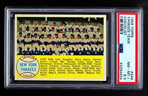 1958 Topps 246 йорк Янкис Team Checklist Ню Йорк Янкис (Бейзболна картичка) PSA PSA 8.50 йорк Янкис