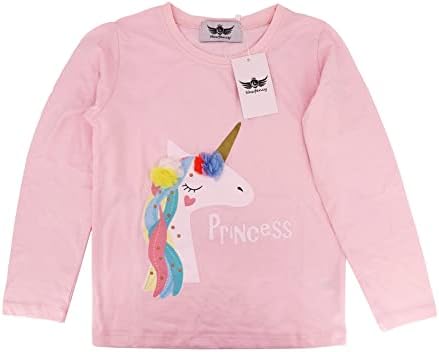 Toddler Kid Baby Girls Tassel Fringe Unicorn Tee Long Sleeve Върховете На T - Shirt
