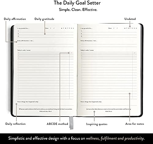 Мал Paper Goal Daily Setter Planner - Черен, 6 Месеца, 274 Страници Безкраен Бележник | Soft Cover Productivity Дневник with Affirmations, Note Pages Weekly & Monthly View | Mindfulness & Wellbeing Manifestation