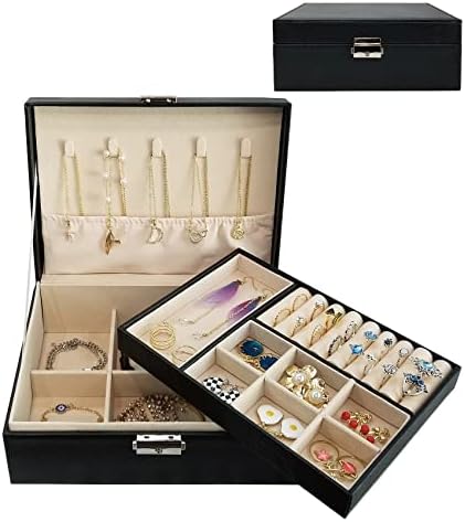 BesyPro Jewelry Box Organizer for Women Girls Wife Ladies Kids, 2 Layer Large Men Jewelry Storage Case, ПУ Leather Display