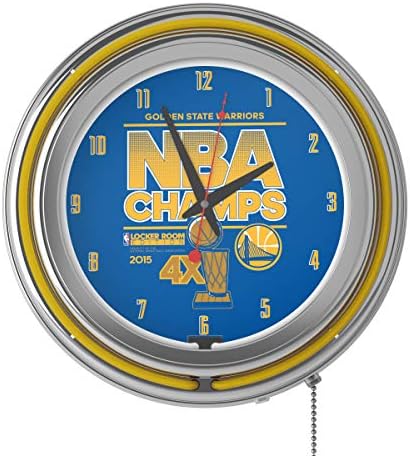 Golden State Warriors Chrome Double Rung Neon Clock - 2015 НБА Champs