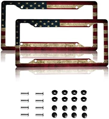 2 Броя Американски Флаг Лиценз plate Frame САЩ Патриотичен Флаг Регистрационен номер 4 Дупки с Аксесоари Алуминий Авто