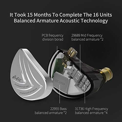 KZ AS16 16 Единици Слушалки Балансирана Арматура за намаляване на шума Слушалки Extra Bass Спортни слушалки в ушите (без микрофон, черен)