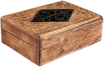 5x7 Ковчег За Съхранение на Бижута Спомен Trinket Treasure Organizer Chest | Wood Brown Trunk | Display Boxes Collectable Case | Home Accessories | Black Metal Black Grill | Home Decor