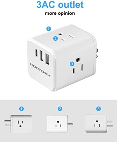 ROOTOMA Пакет, USB Wall Charger & 3 Outlets Multi Plug Outlet Extender and USB C Multi Plug Outlet ,Power Strip with USB C, 6 FT Плосък Plug, 3 Гнезда 4 USB Порта (15.5 W/3.1 A), Не Surge Protector f