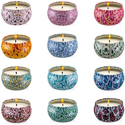 Onebird Комплект от 12 Ароматни Свещи Подаръчен Комплект, Натурален Соев Восък, Ароматерапия, Свещи, Етерични Масла за