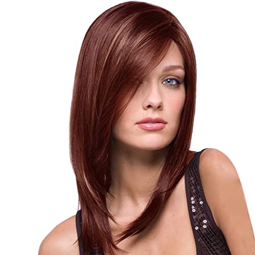 Qisemi Women ' s Medium Long Straight Hair Wigs, 2021 Ladies Lace Front Synthetic Heat Resistant Fiber Brown Full Перука