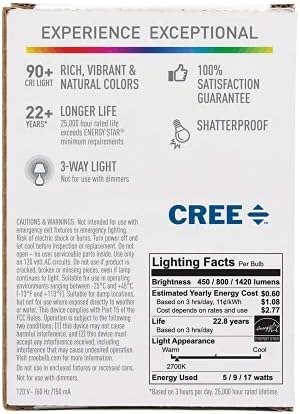 Cree Lighting Exclusive Series А21 Bulb, 2700K Non-Dimmable LED Bulb, 100W + 1420 Лумена, Мек бял, [6] 1 опаковка