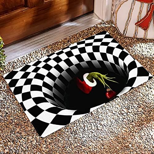 NARFIRE Гринч Doormats 3D Illusion Doormat, Коледна Украса Non-Slip Doormat Carpet Floor Mat for Decorative Indoor/Outdoor