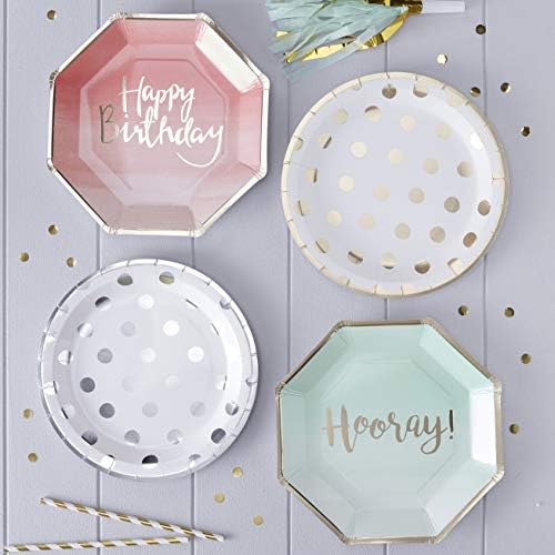 Ginger Ray Silver Foiled Polka Dot Paper Party Plates X 8 - Pick And Mix