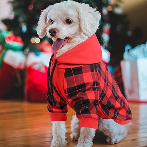 HOINYESEN Dog Hoodie, Клетчатая Риза Пуловери Куче с Шапка, Коледен Пуловер Пуловер домашен Любимец за Малки до Средни