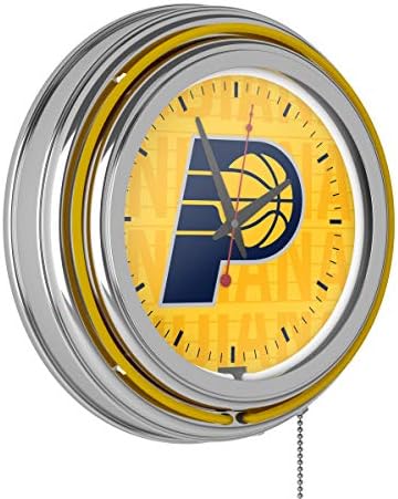 Търговска марка Gameroom NBA Chrome Double Rung Neon Clock - City - Indiana Pacers