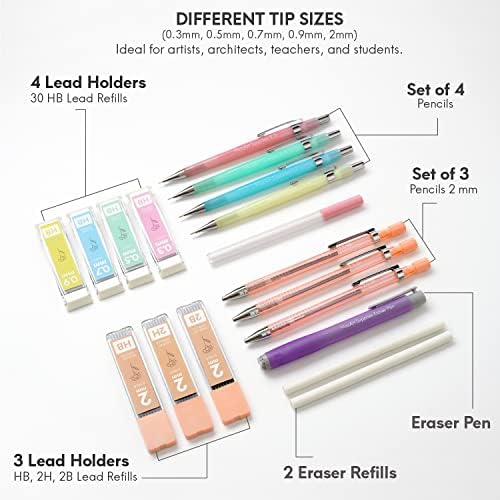 Механични моливи MozArt Illustrator - Комплект от 7-5 размери: 0.3, 0.5, 0.7, 0.9, с дръжка Jumbo Гумите Зареждане Pen
