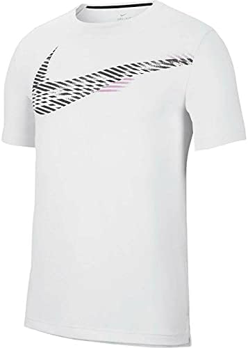 Nike Pro Мъжка тениска за бягане Dry Дишай Swoosh с Къс Ръкав Размер M Бял