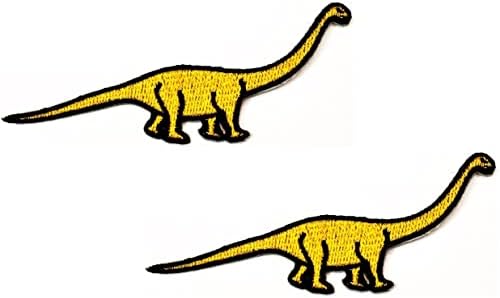 Kleenplus 2 елемента. Жълт Динозавър Брахиозавр Кръпка Динозавър Дино Карикатура Бродирана Апликация на плавателни съдове,