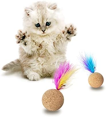 LEKLIT Cat Scratching Топка Toys, Kitten Feather Ball with Bell, A Cat Ролинг Natural Cork Топки, Indoor Interactive Kitten