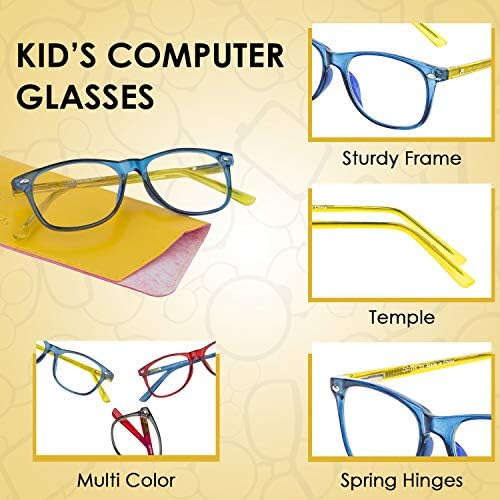 Blue Light Blocking Glasses Girls & Boys | Anti Eyestrain Blue Light Glasses Kids Компютърни Игри Glasses (Ages 3-10) | Гъвкави Сини квадратни Рамки с Жълти Висками Екрана на Видеофона Очила