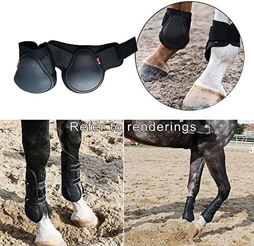 Newmind Horse Leg Tendon Ботуши Front Хинд Fetlock Adjustable Brace ПУ Protective Leather Guard - Черно, L Хинд