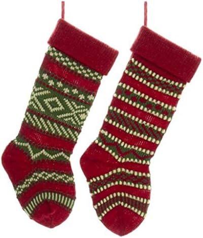 Чорапи от тежка прежда Kurt Adler B0658, Комплект от 2 теми, Червен/Зелен