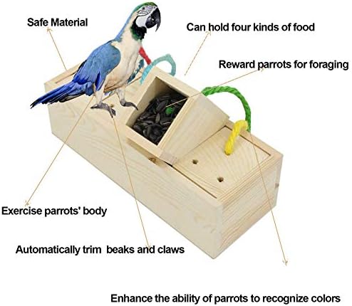 kathson Bird Training Toys Parrot Foraging Устройство Wooden Intelligence Toy Block Пъзели Stacking Rings Skateboard Activity
