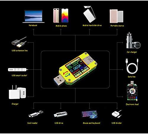 Acxico 1 бр. UM34C UM34 USB 3.0 Волтметър Амперметър Мултицет Цветен LCD Дисплей Дисплей Тестер за Напрежение Ток Мощност