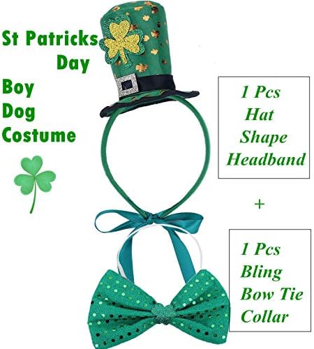 St Patricks Day Dog Costume - St. Patty's Day Doggie Headband and Green Bow Tie Kit